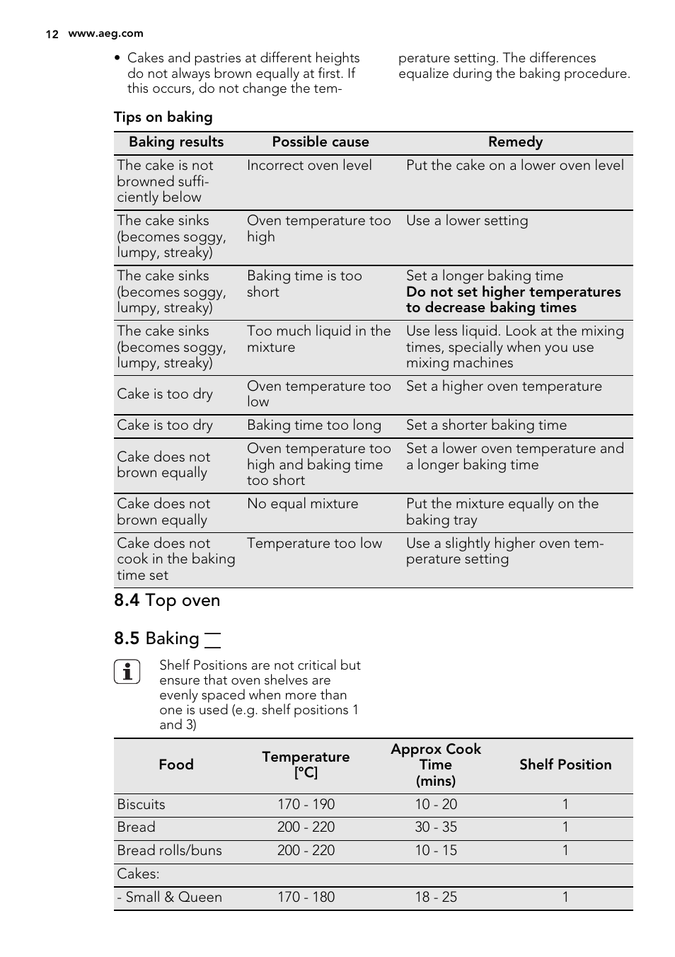 4 top oven 8.5 baking | AEG NC4003000M User Manual | Page 12 / 28
