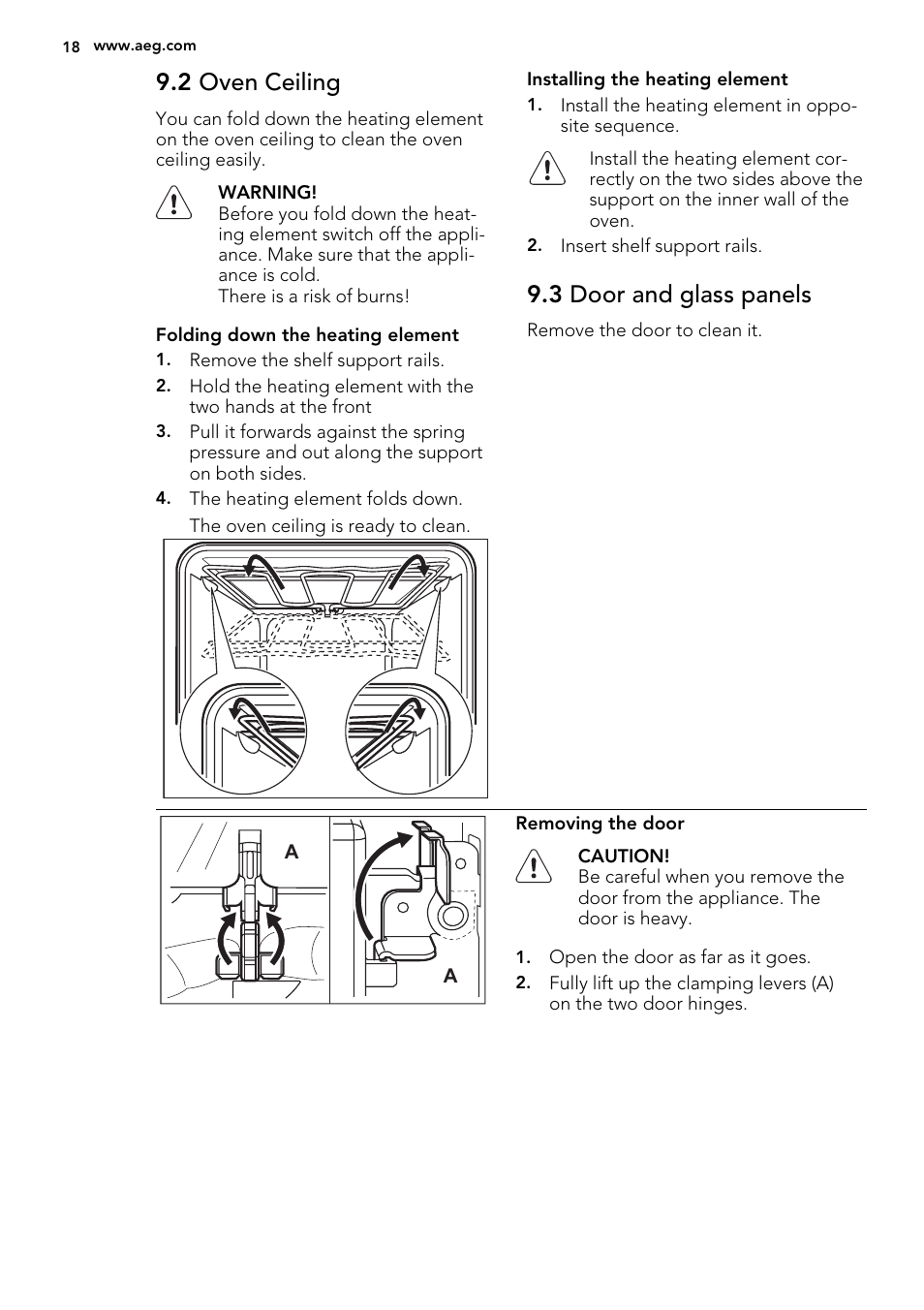 2 oven ceiling, 3 door and glass panels | AEG NC4003000M User Manual | Page 18 / 28