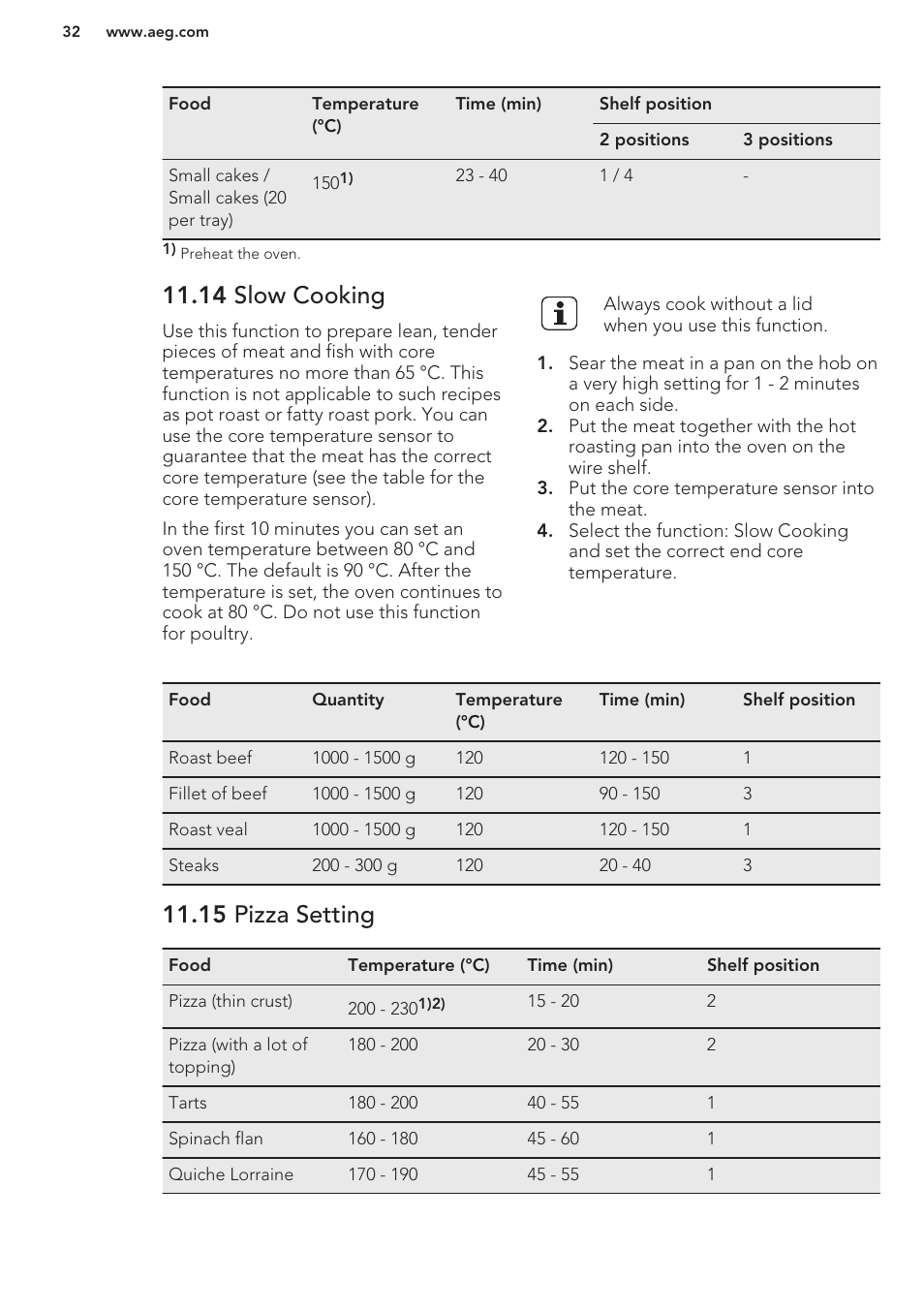 14 slow cooking, 15 pizza setting | AEG DC7003000M User Manual | Page 32 / 48