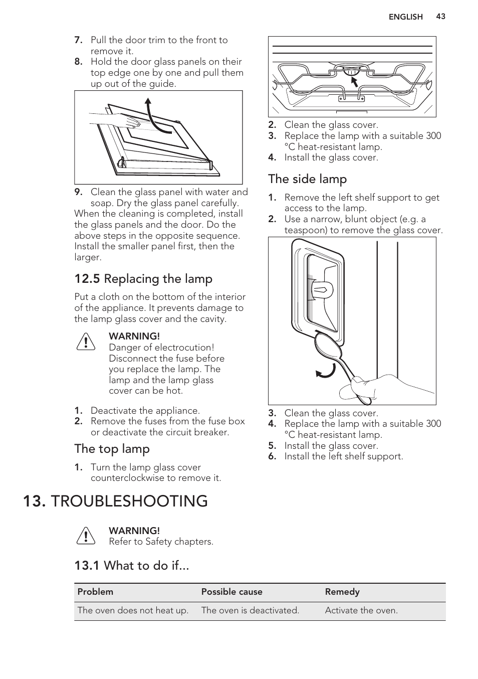 5 replacing the lamp, The top lamp, The side lamp | Troubleshooting, 1 what to do if | AEG DC7003000M User Manual | Page 43 / 48