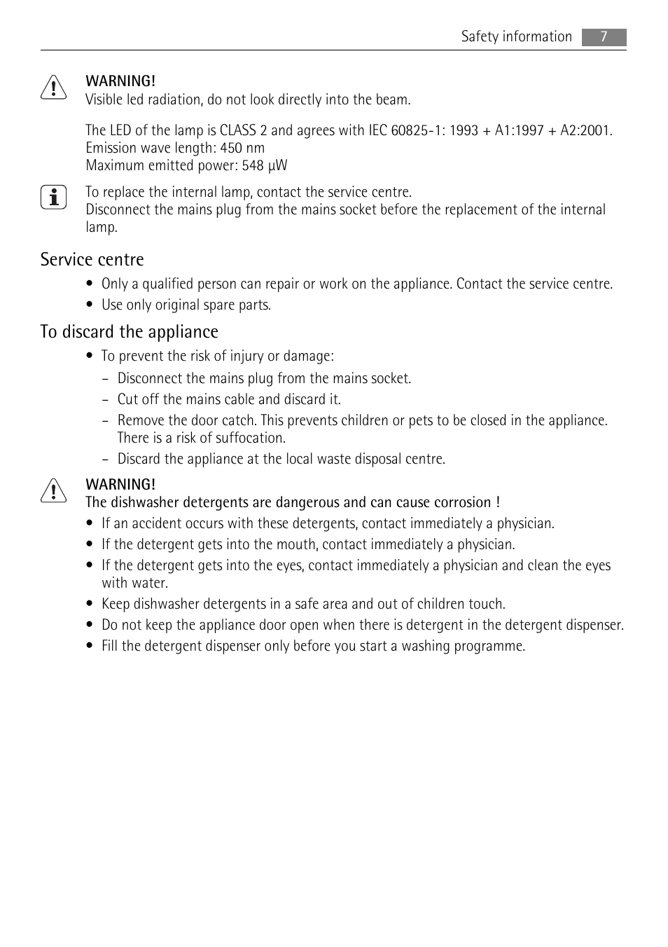 Service centre | AEG F99015VI0P User Manual | Page 7 / 28