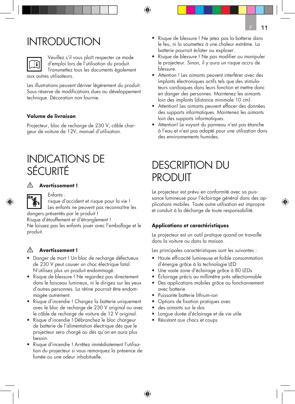 Description du produit, Introduction, Indications de sécurité | AEG Surface light FL 80 User Manual | Page 11 / 26