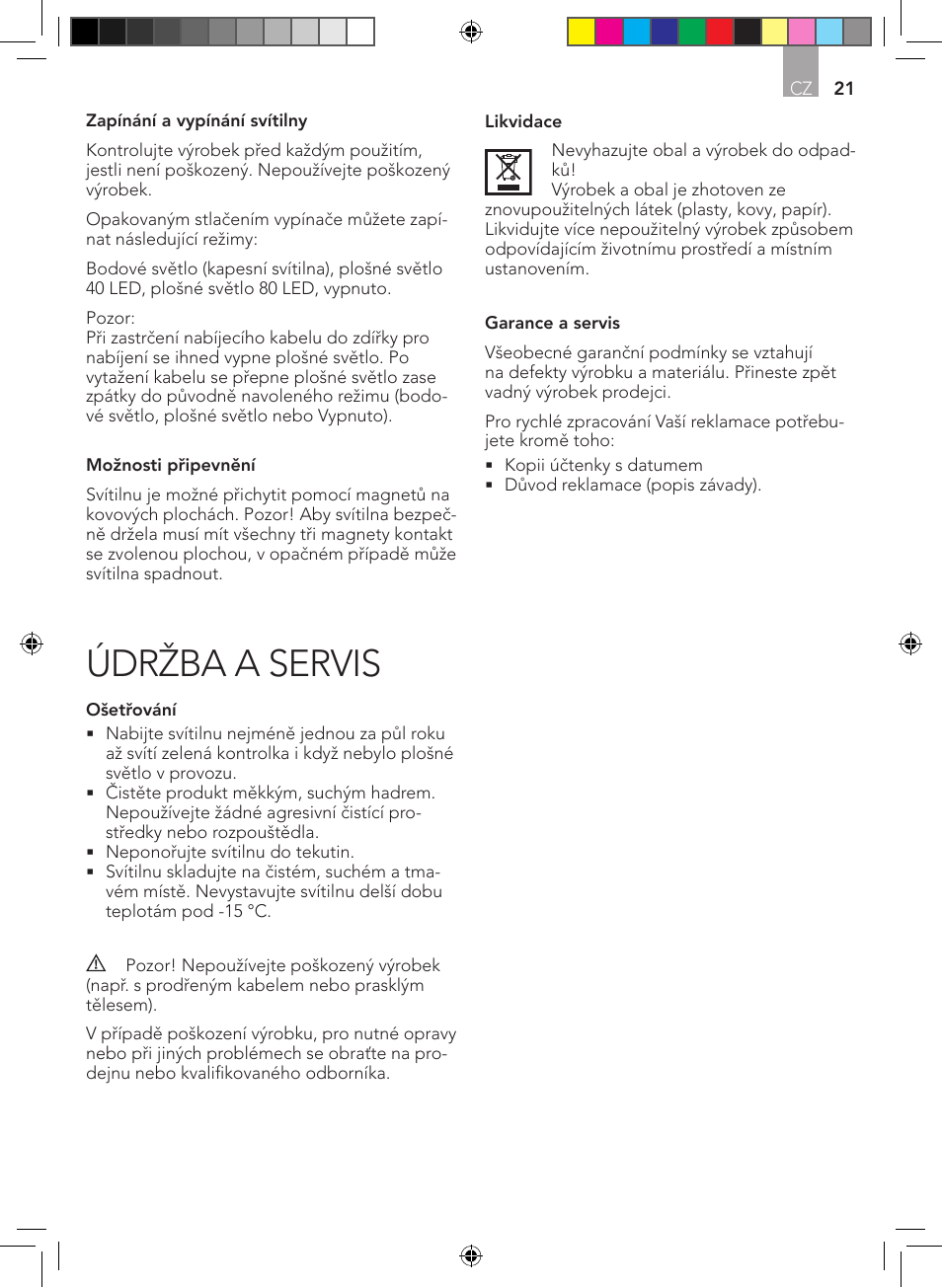 Údržba a servis | AEG Surface light FL 80 User Manual | Page 21 / 26