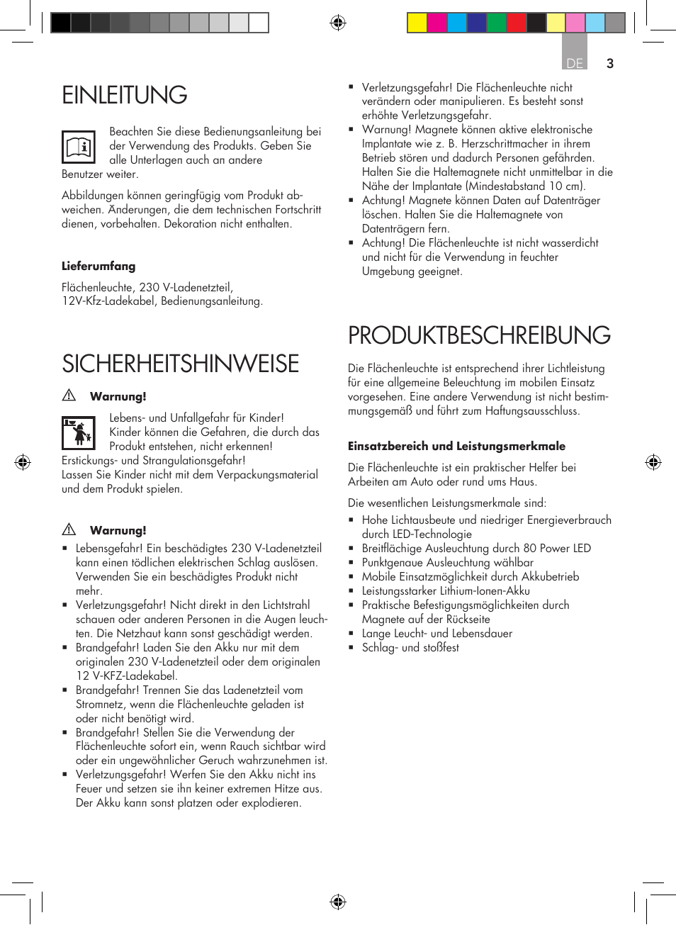Produktbeschreibung, Einleitung, Sicherheitshinweise | AEG Surface light FL 80 User Manual | Page 3 / 26