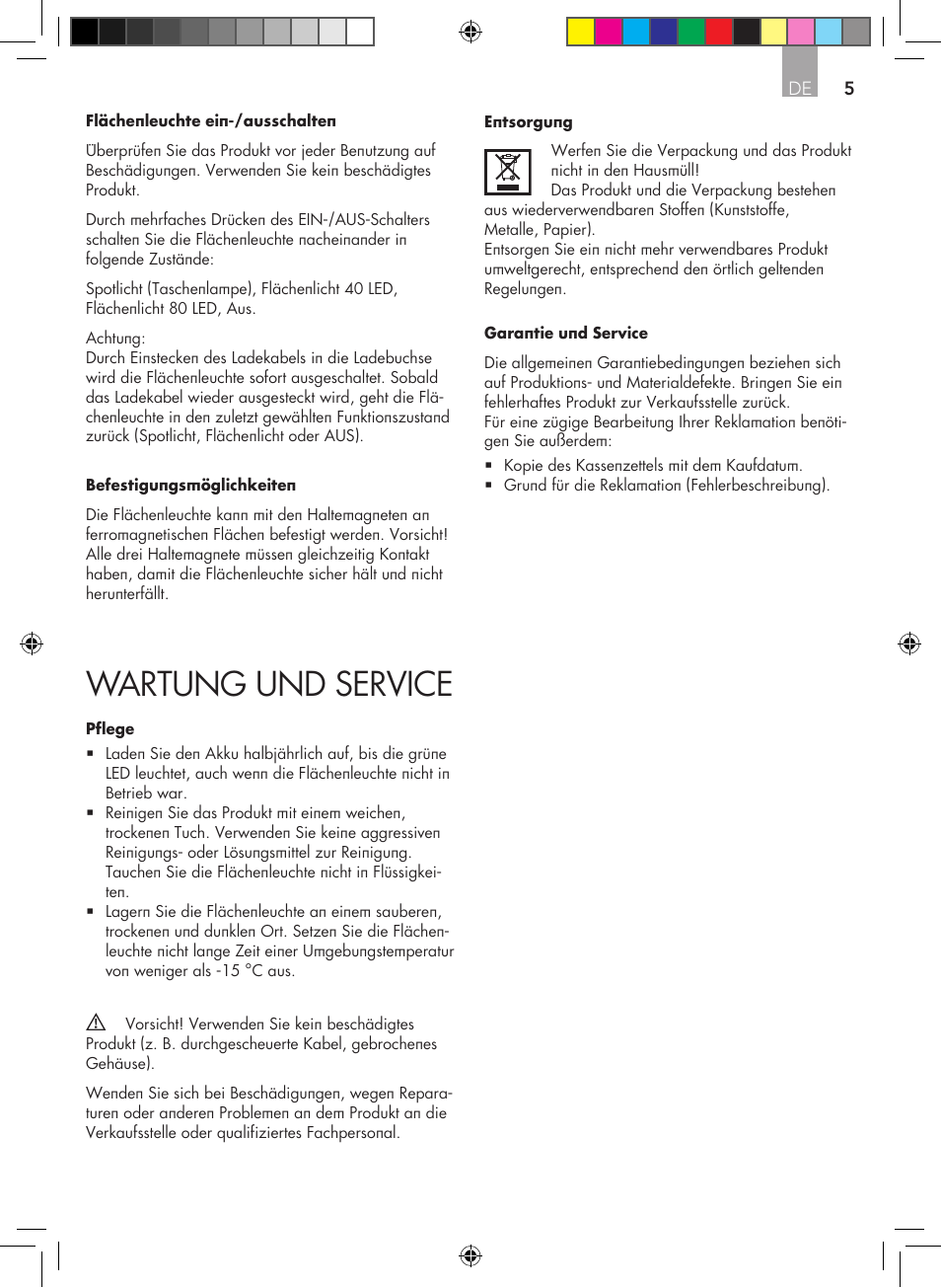 Wartung und service | AEG Surface light FL 80 User Manual | Page 5 / 26