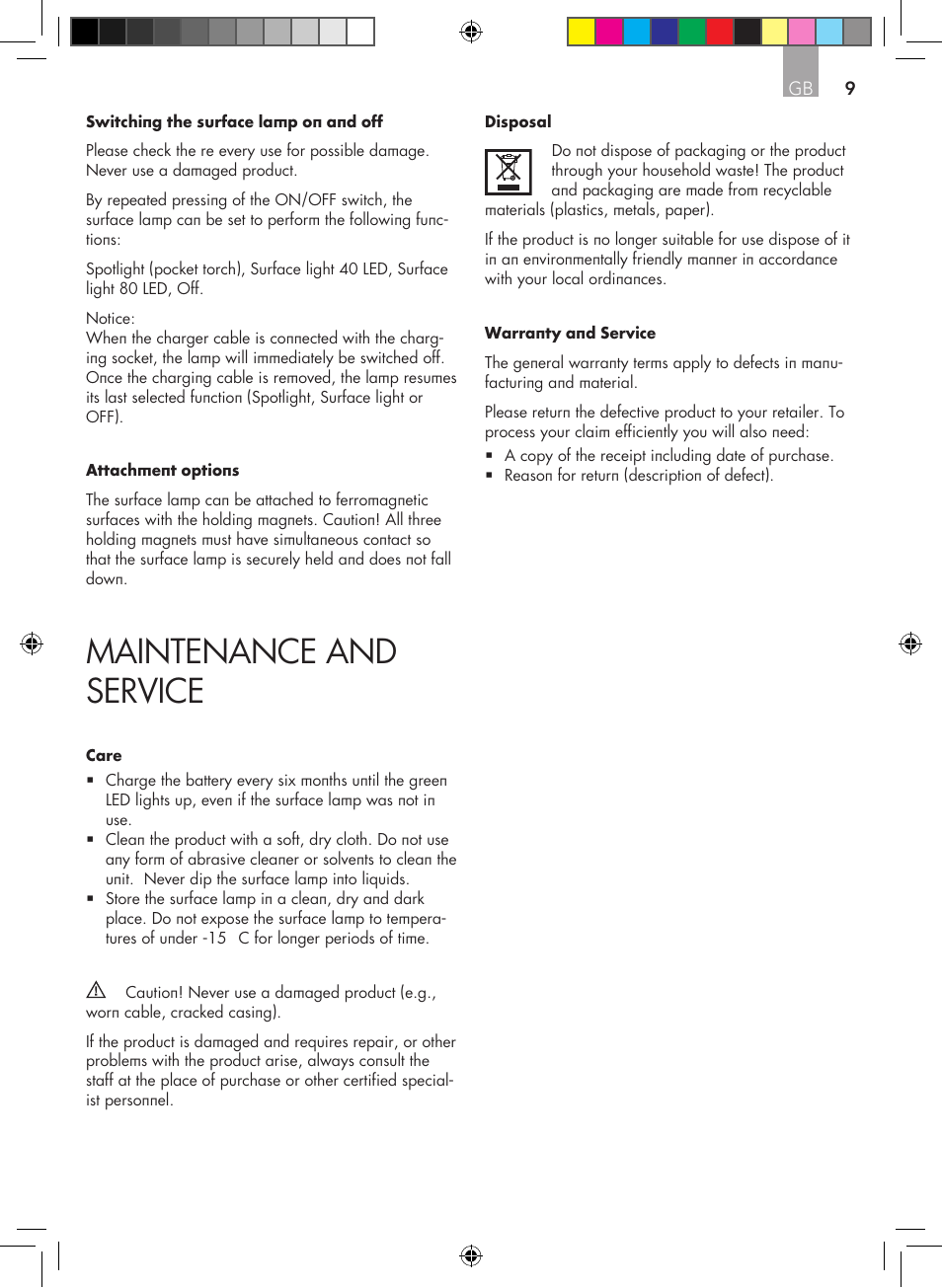 Maintenance and service | AEG Surface light FL 80 User Manual | Page 9 / 26
