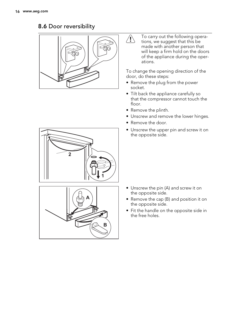 6 door reversibility | AEG A81000TNW0 User Manual | Page 16 / 24