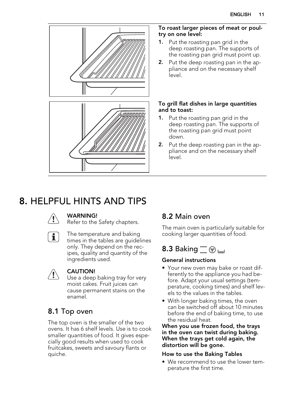 Helpful hints and tips, 1 top oven, 2 main oven | 3 baking | AEG DC4003000M User Manual | Page 11 / 28