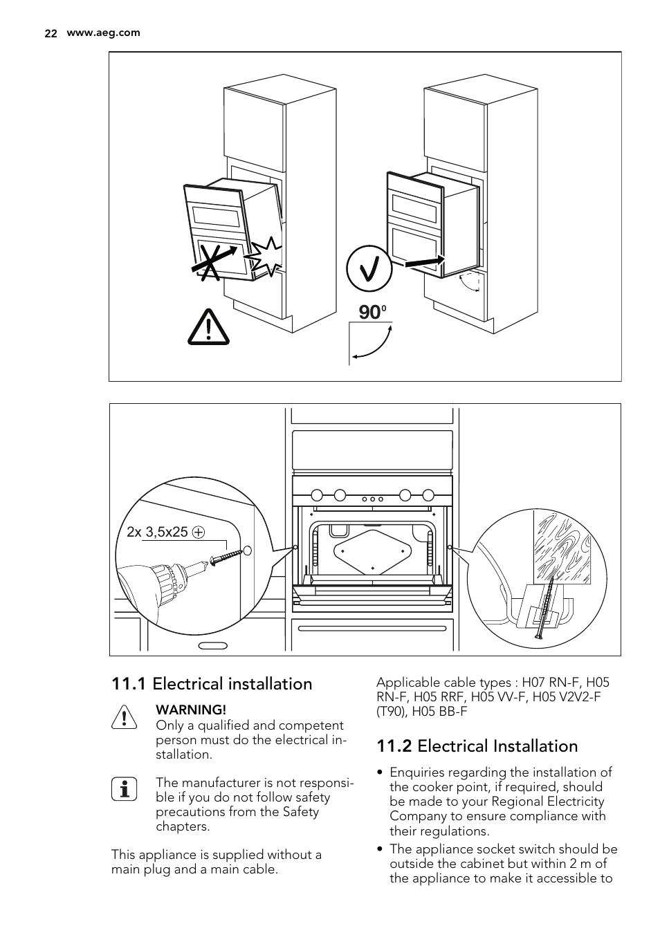 1 electrical installation, 2 electrical installation | AEG DC4003000M User Manual | Page 22 / 28