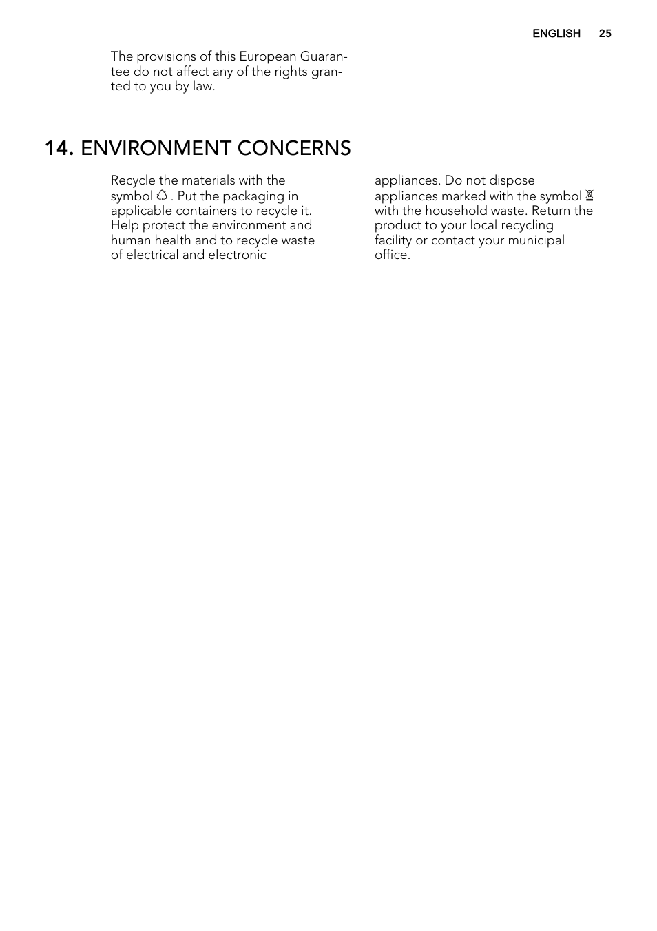 Environment concerns | AEG DC4003000M User Manual | Page 25 / 28