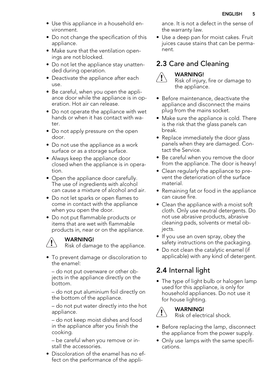 3 care and cleaning, 4 internal light | AEG DC4003000M User Manual | Page 5 / 28