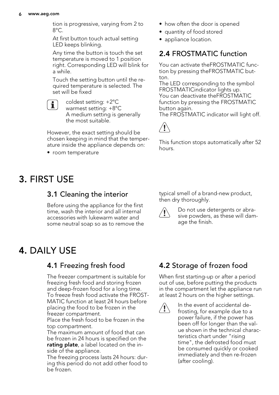 First use, Daily use | AEG SKS81240F0 User Manual | Page 6 / 16