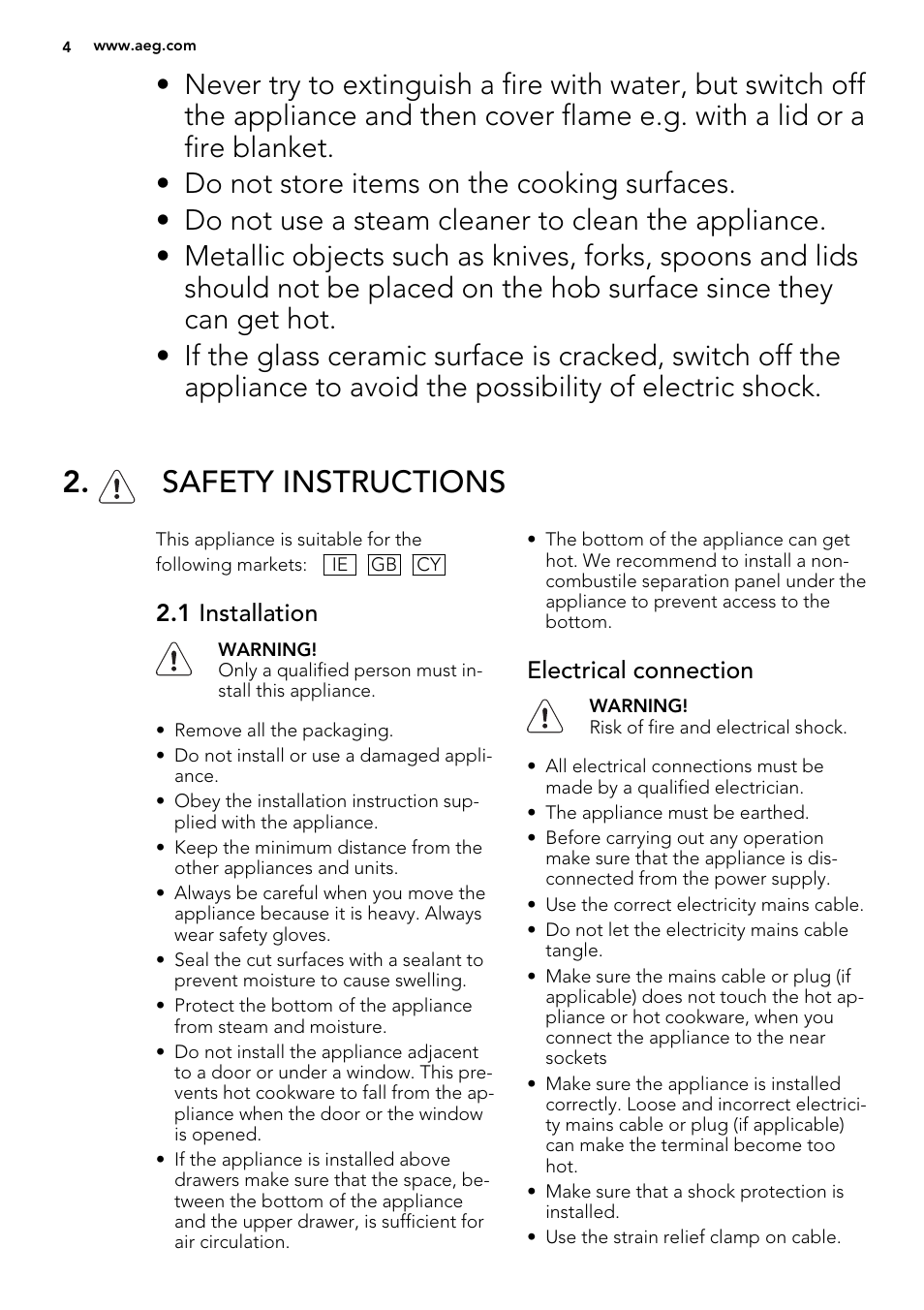 Safety instructions | AEG HG755440SM User Manual | Page 4 / 20