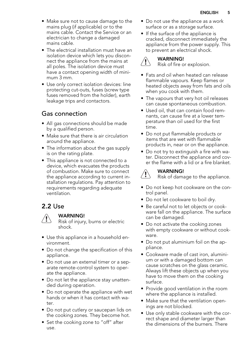 Gas connection, 2 use | AEG HG755440SM User Manual | Page 5 / 20