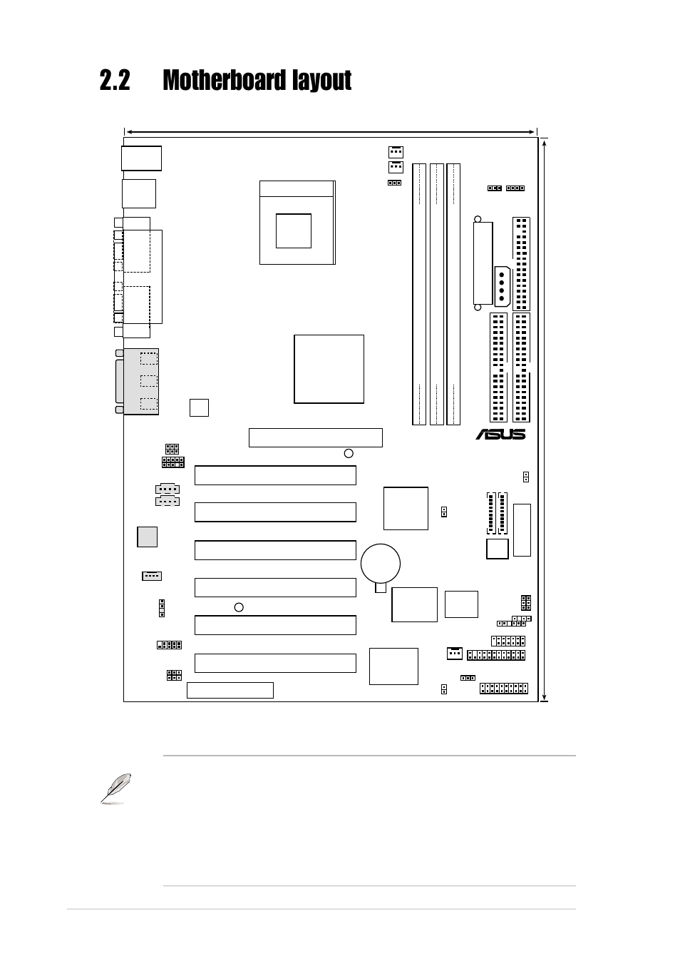 2 motherboard layout, 2 chapter 2: hardware information, Figure 2-2 motherboard layout | Pci1 pci2 pci4 pci3, Pci5, Pci6, Super i/o | Asus P4B User Manual | Page 24 / 128