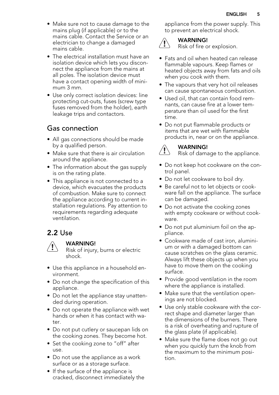 Gas connection, 2 use | AEG HG654320UM User Manual | Page 5 / 20