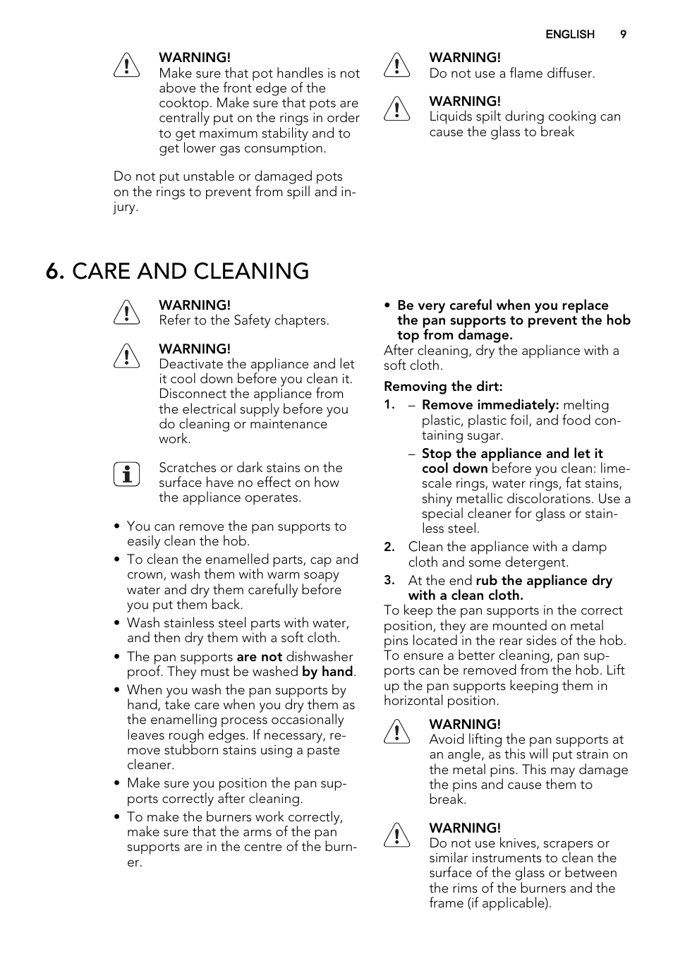 Care and cleaning | AEG HG654320UM User Manual | Page 9 / 20