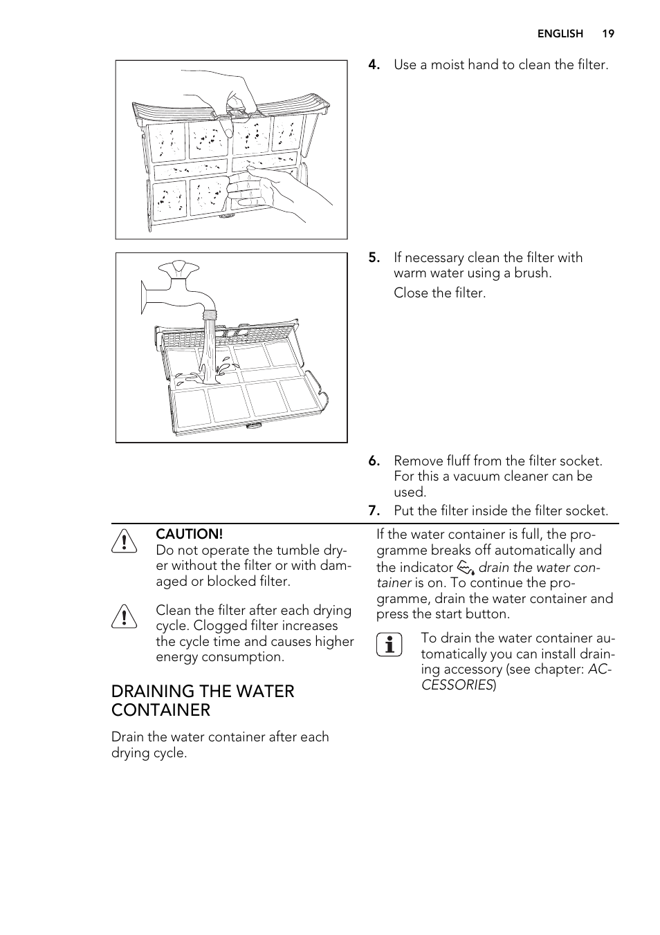 Draining the water container | AEG T86580IH User Manual | Page 19 / 32