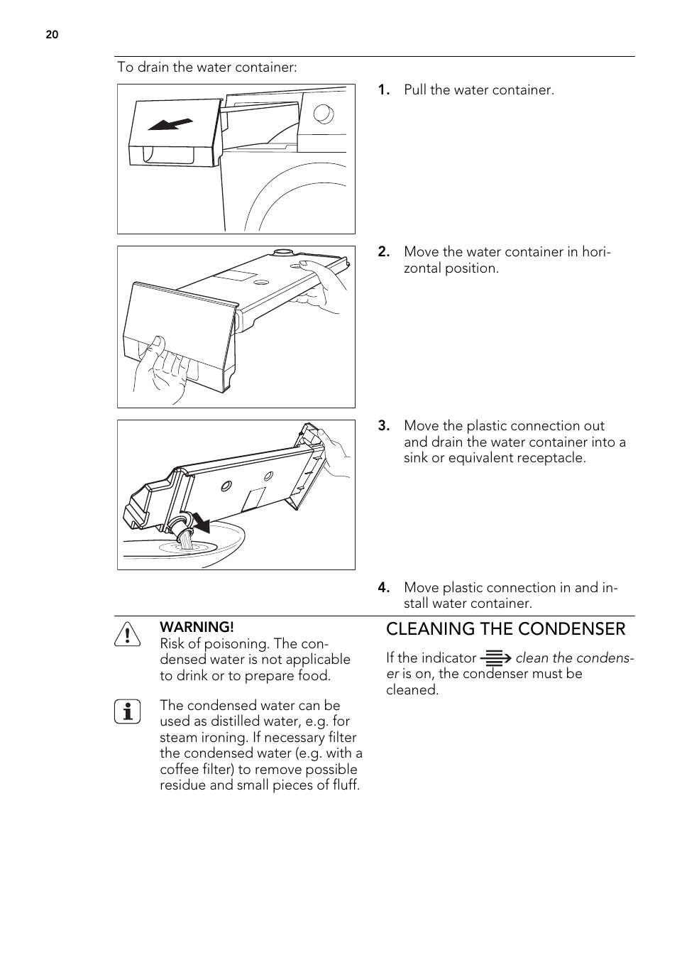 Cleaning the condenser | AEG T86580IH User Manual | Page 20 / 32