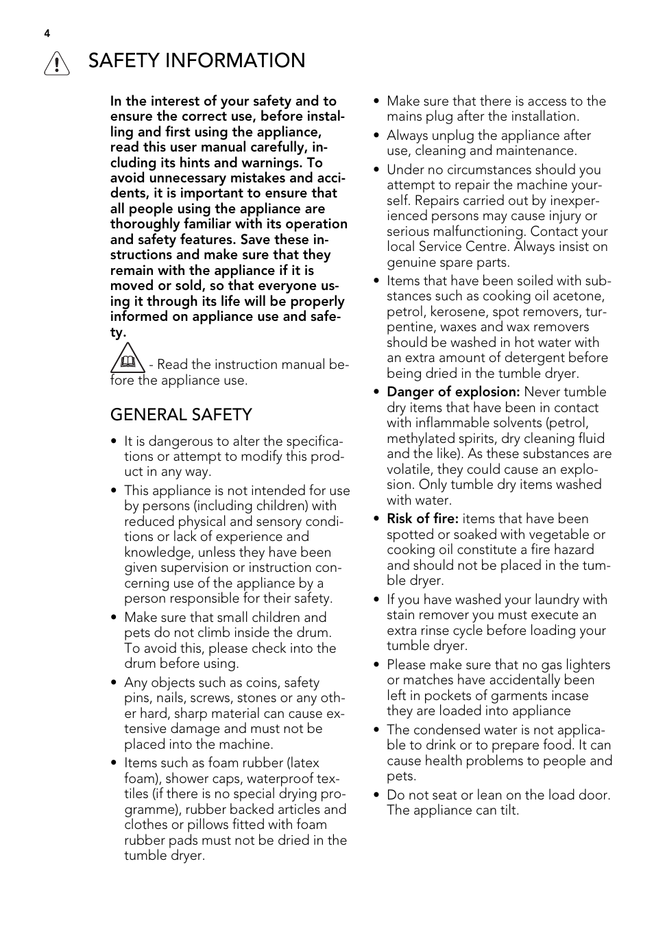 Safety information, General safety | AEG T86580IH User Manual | Page 4 / 32