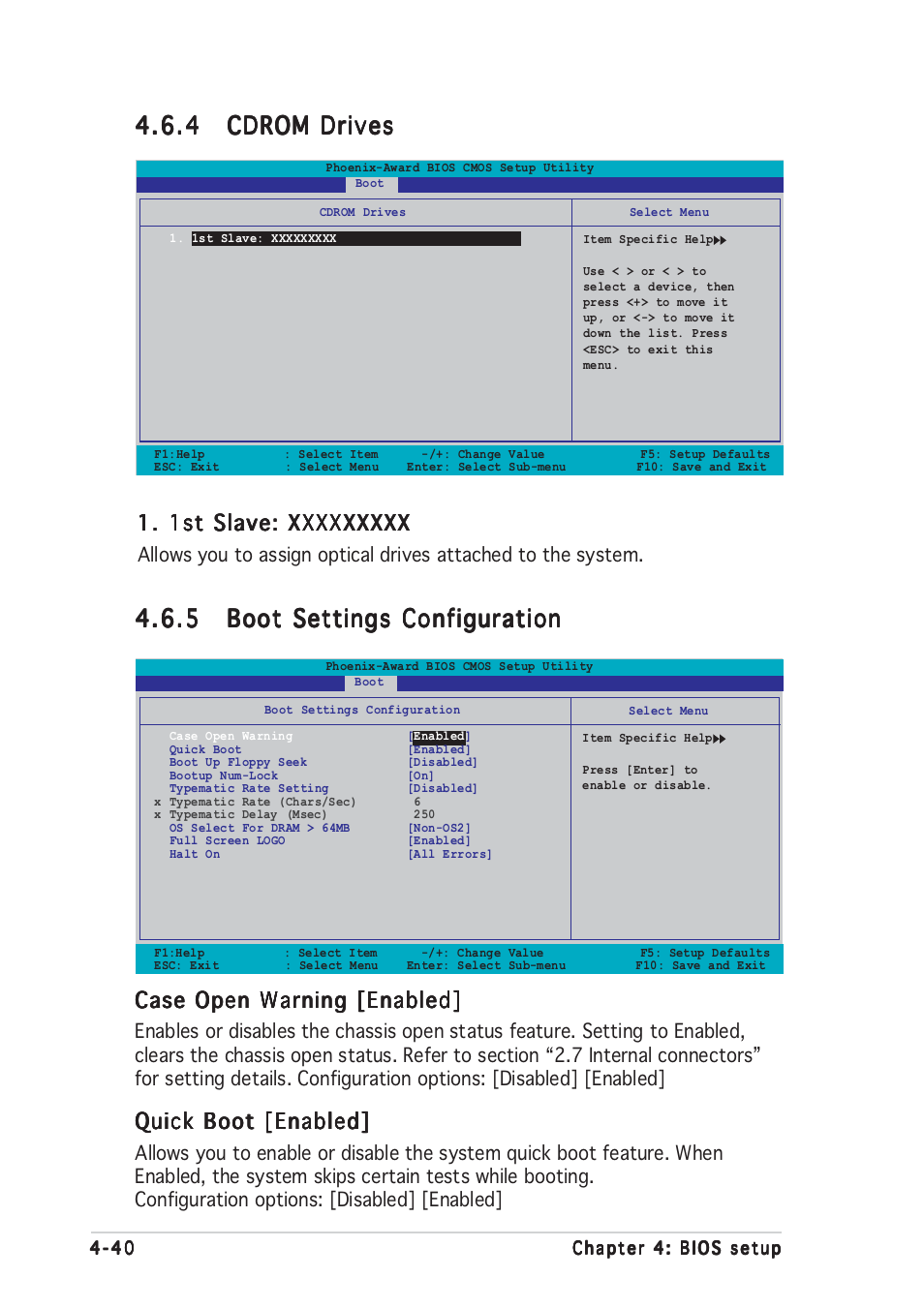 Case open warning [enabled, Quick boot [enabled | Asus A8N-SLI User Manual | Page 100 / 152