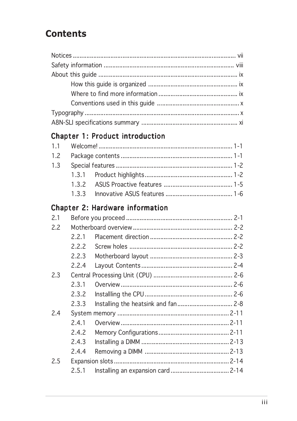 Asus A8N-SLI User Manual | Page 3 / 152