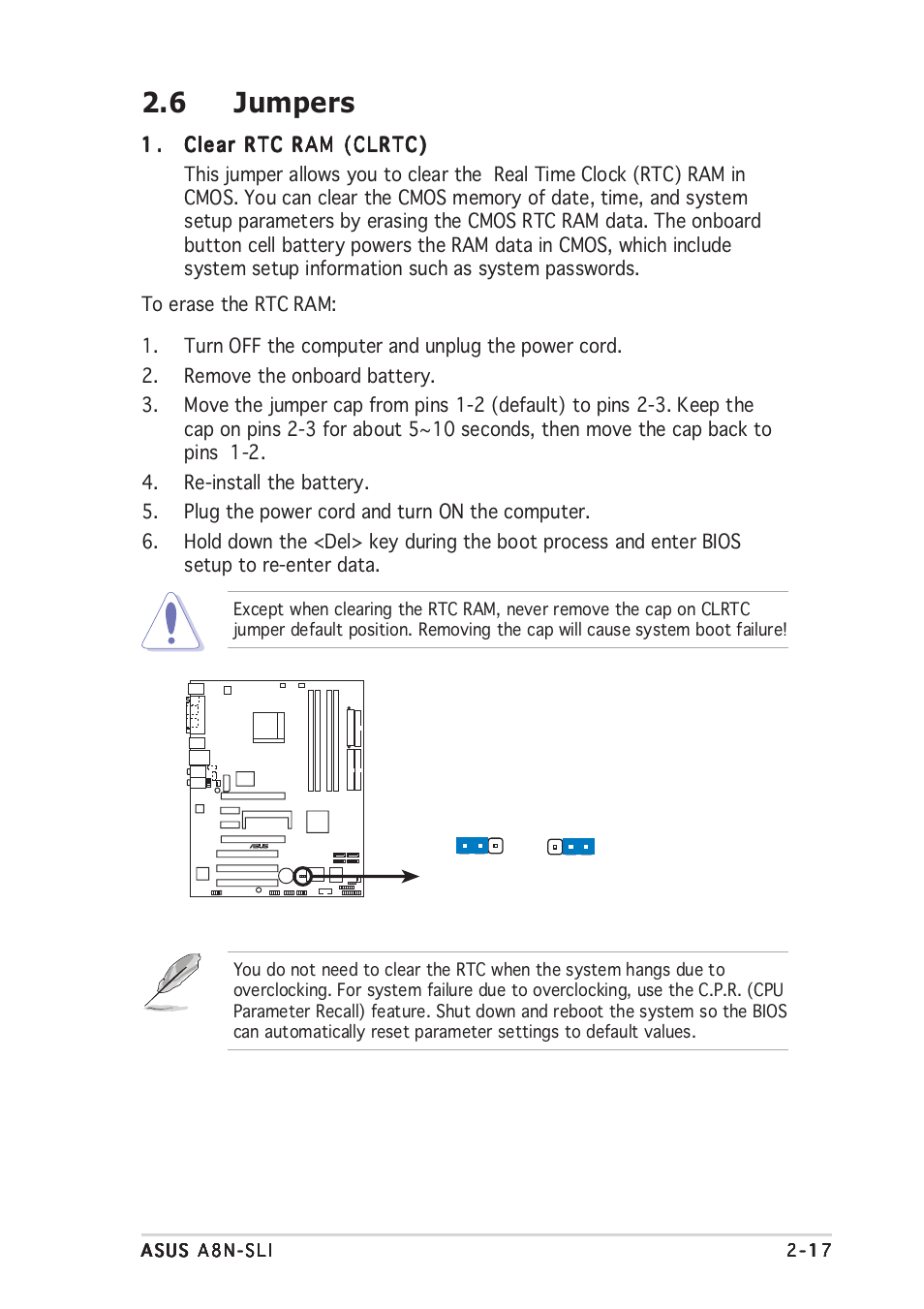 6 jumpers | Asus A8N-SLI User Manual | Page 43 / 152