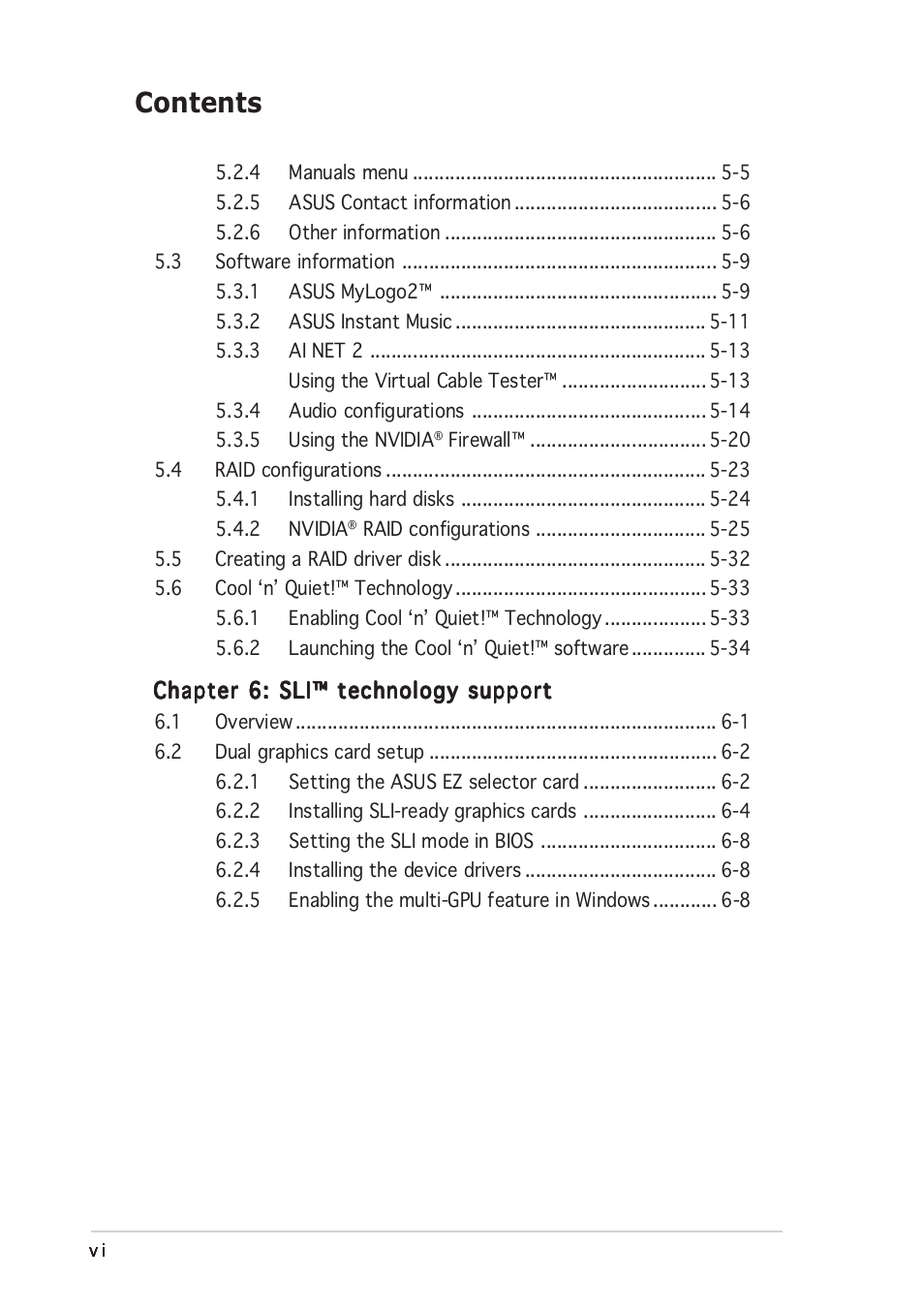 Asus A8N-SLI User Manual | Page 6 / 152