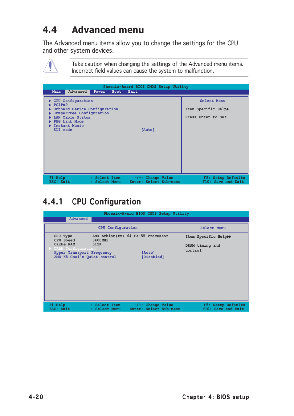 4 advanced menu | Asus A8N-SLI User Manual | Page 80 / 152