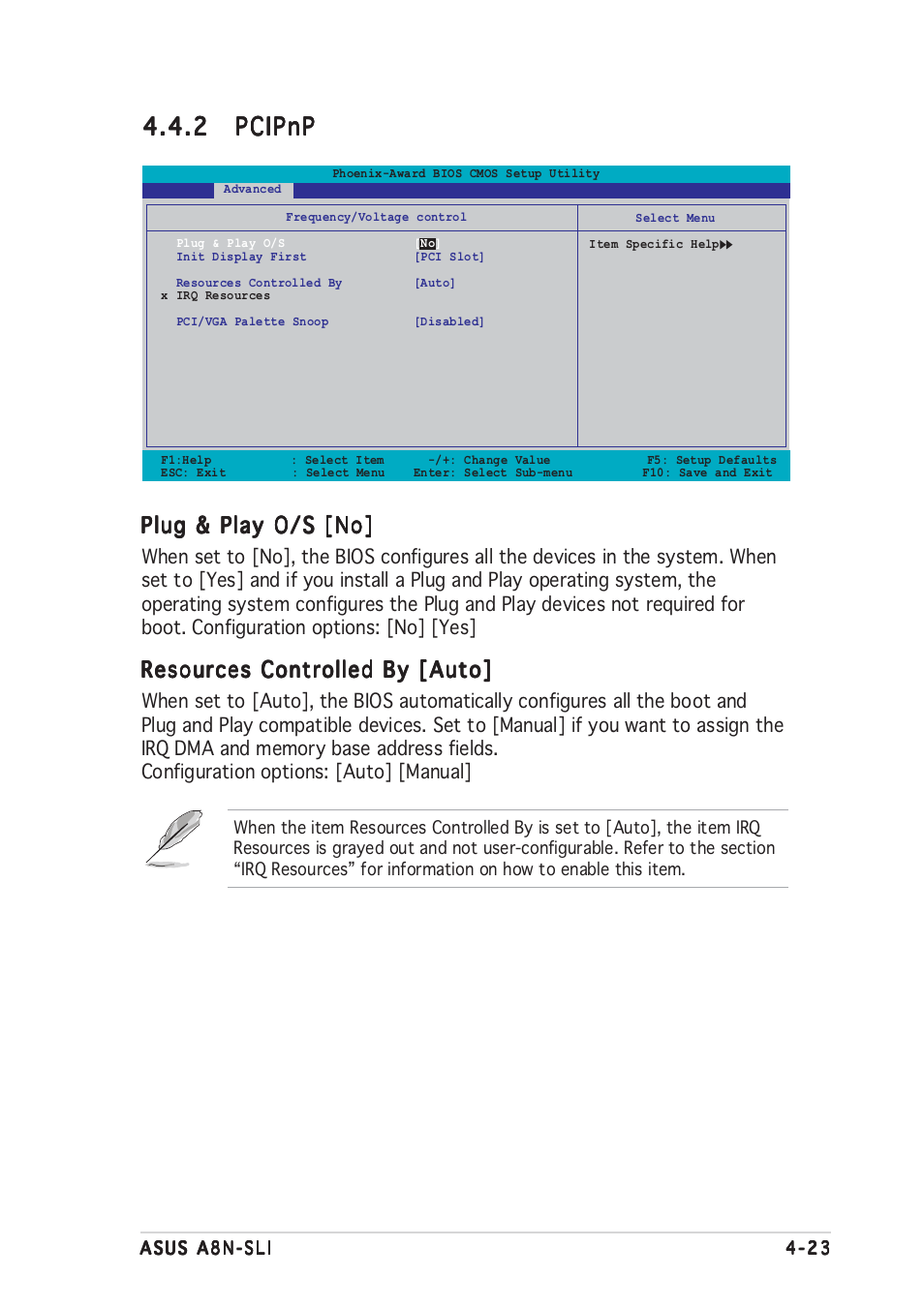 2 pcipnp pcipnp pcipnp pcipnp pcipnp, Plug & play o/s [no, Resources controlled by [auto | Asus A8N-SLI User Manual | Page 83 / 152