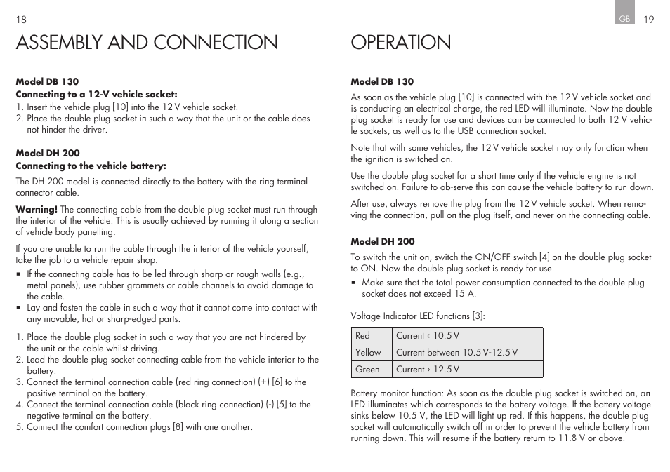 Assembly and connection, Operation | AEG Double Plug Socket DH 200 User Manual | Page 10 / 32