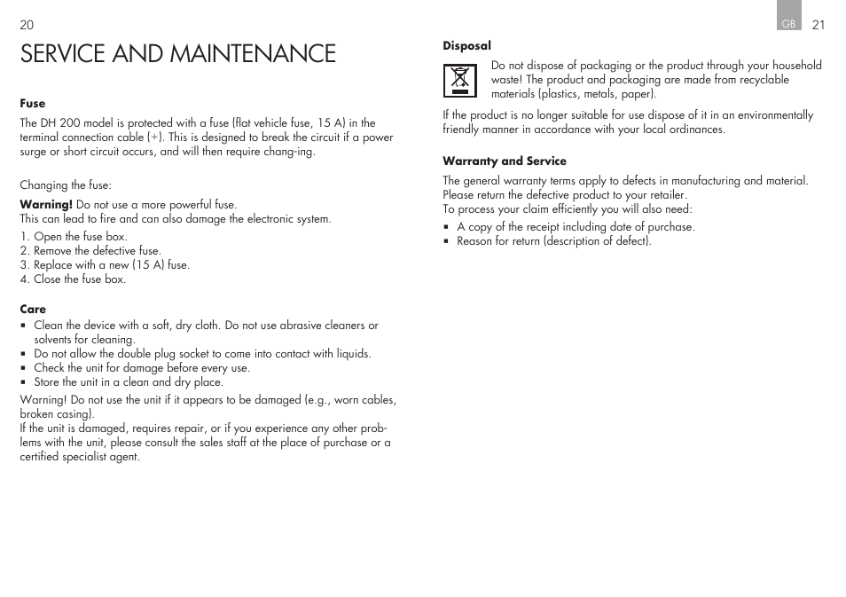 Service and maintenance | AEG Double Plug Socket DH 200 User Manual | Page 11 / 32