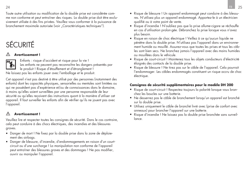 Sécurité | AEG Double Plug Socket DH 200 User Manual | Page 13 / 32