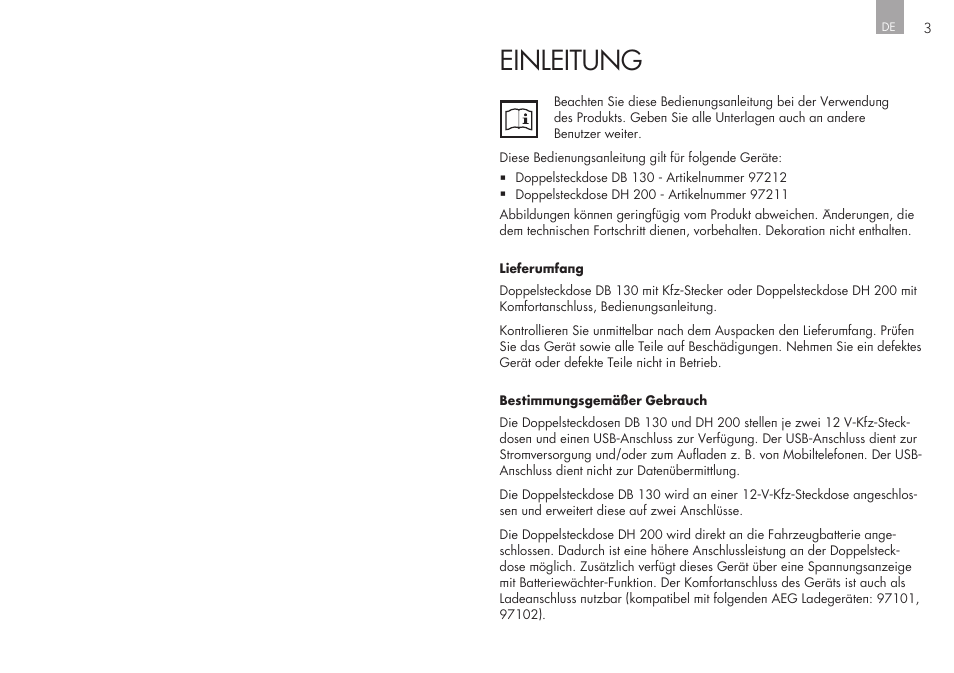 Einleitung | AEG Double Plug Socket DH 200 User Manual | Page 2 / 32