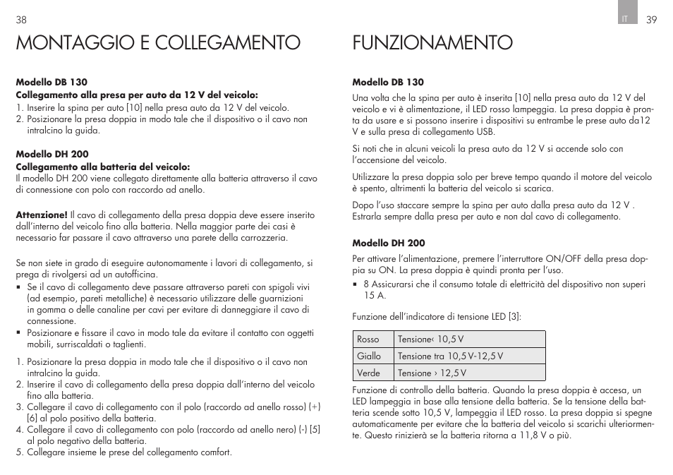 Montaggio e collegamento, Funzionamento | AEG Double Plug Socket DH 200 User Manual | Page 20 / 32