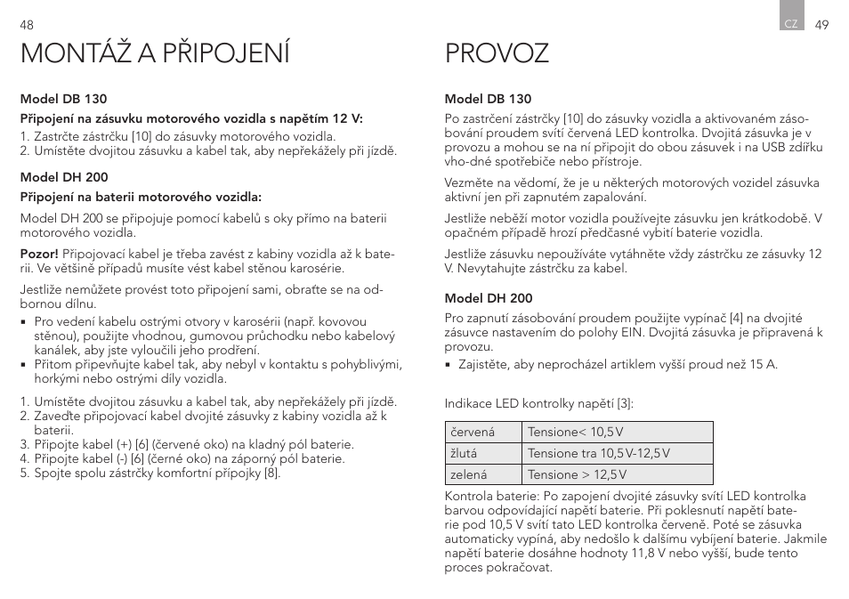 Montáž a připojení, Provoz | AEG Double Plug Socket DH 200 User Manual | Page 25 / 32