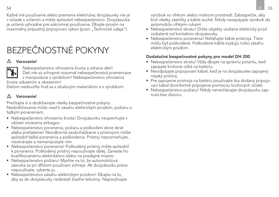 Bezpečnostné pokyny | AEG Double Plug Socket DH 200 User Manual | Page 28 / 32