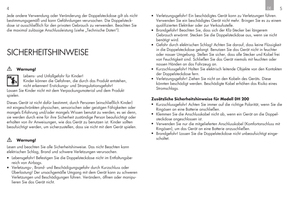 Sicherheitshinweise | AEG Double Plug Socket DH 200 User Manual | Page 3 / 32