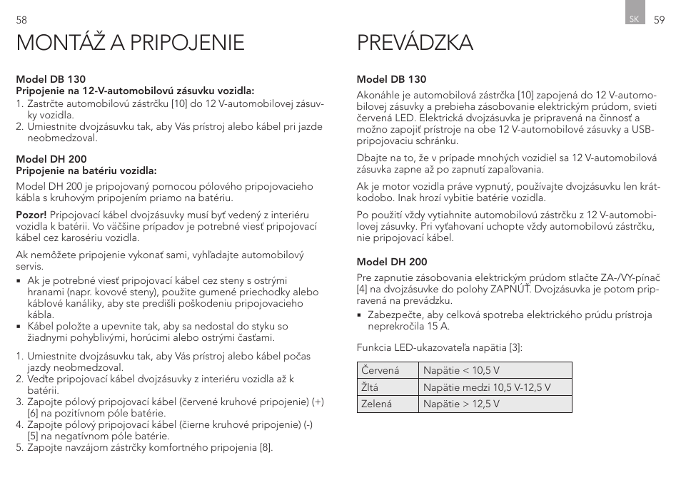 Montáž a pripojenie, Prevádzka | AEG Double Plug Socket DH 200 User Manual | Page 30 / 32