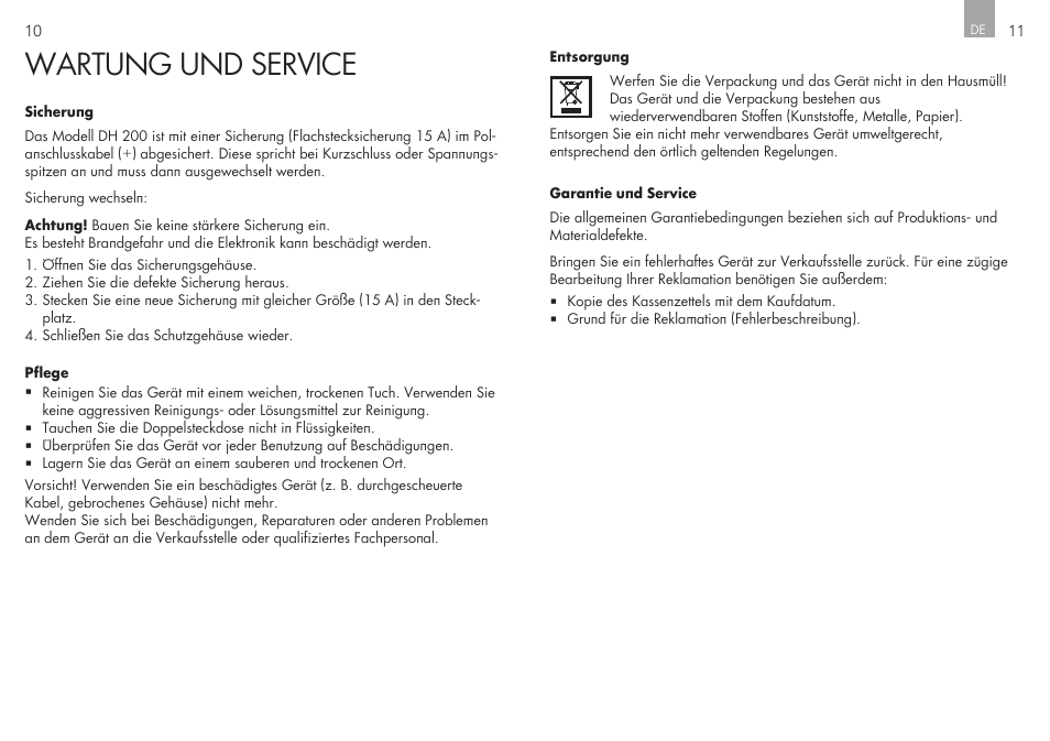 Wartung und service | AEG Double Plug Socket DH 200 User Manual | Page 6 / 32