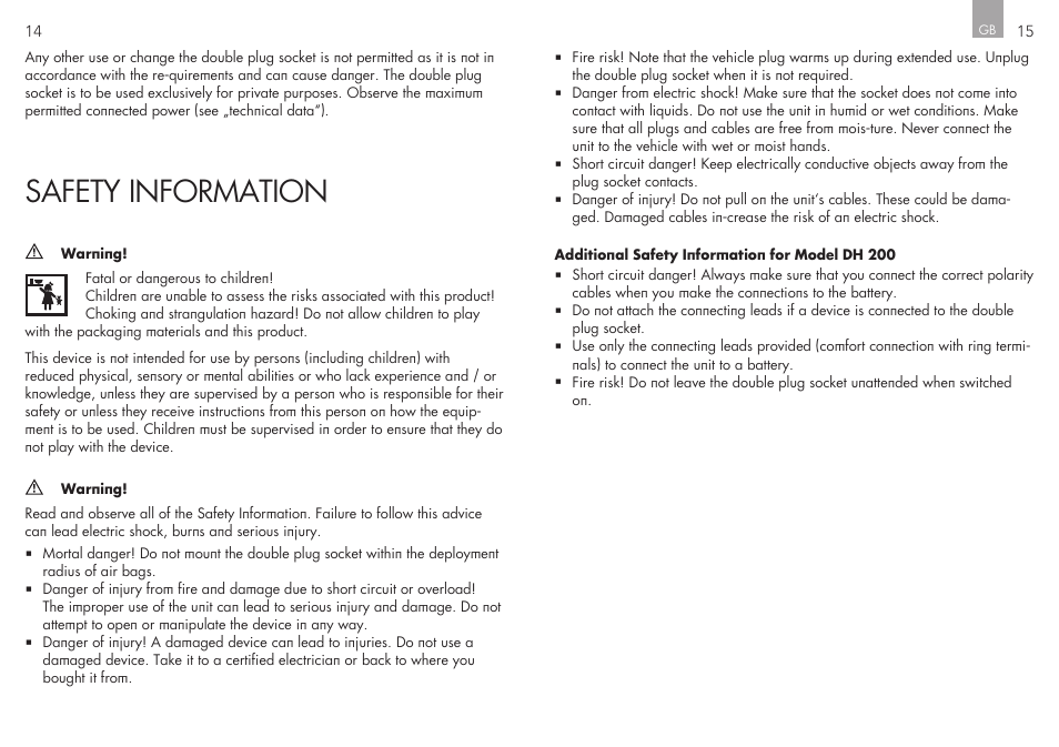 Safety information | AEG Double Plug Socket DH 200 User Manual | Page 8 / 32