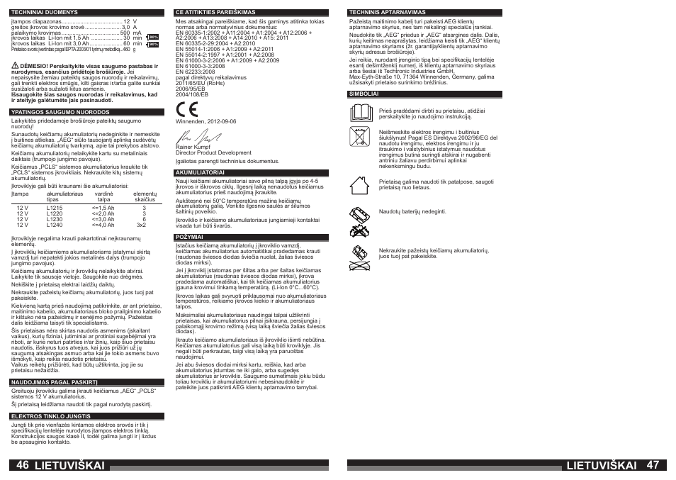 46 47 lietuviškai lietuviškai | AEG OMNI 12C User Manual | Page 24 / 31