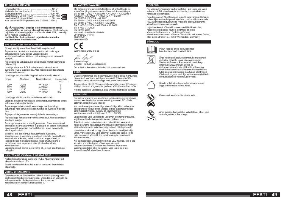 48 49 eesti eesti | AEG OMNI 12C User Manual | Page 25 / 31