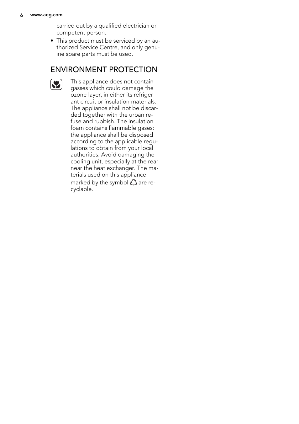 Environment protection | AEG A72010GNX0 User Manual | Page 6 / 24
