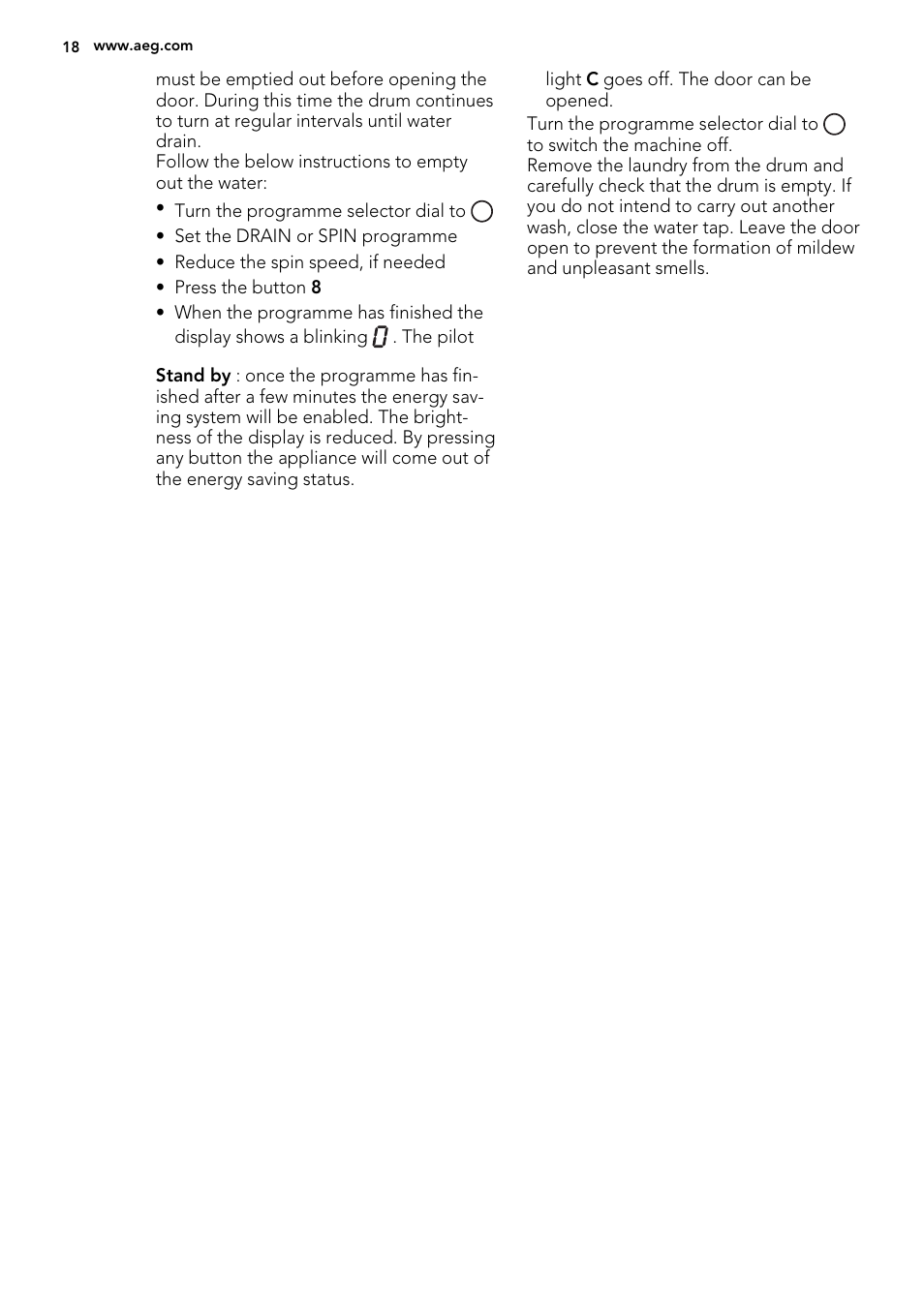 AEG L61470WDBI User Manual | Page 18 / 40
