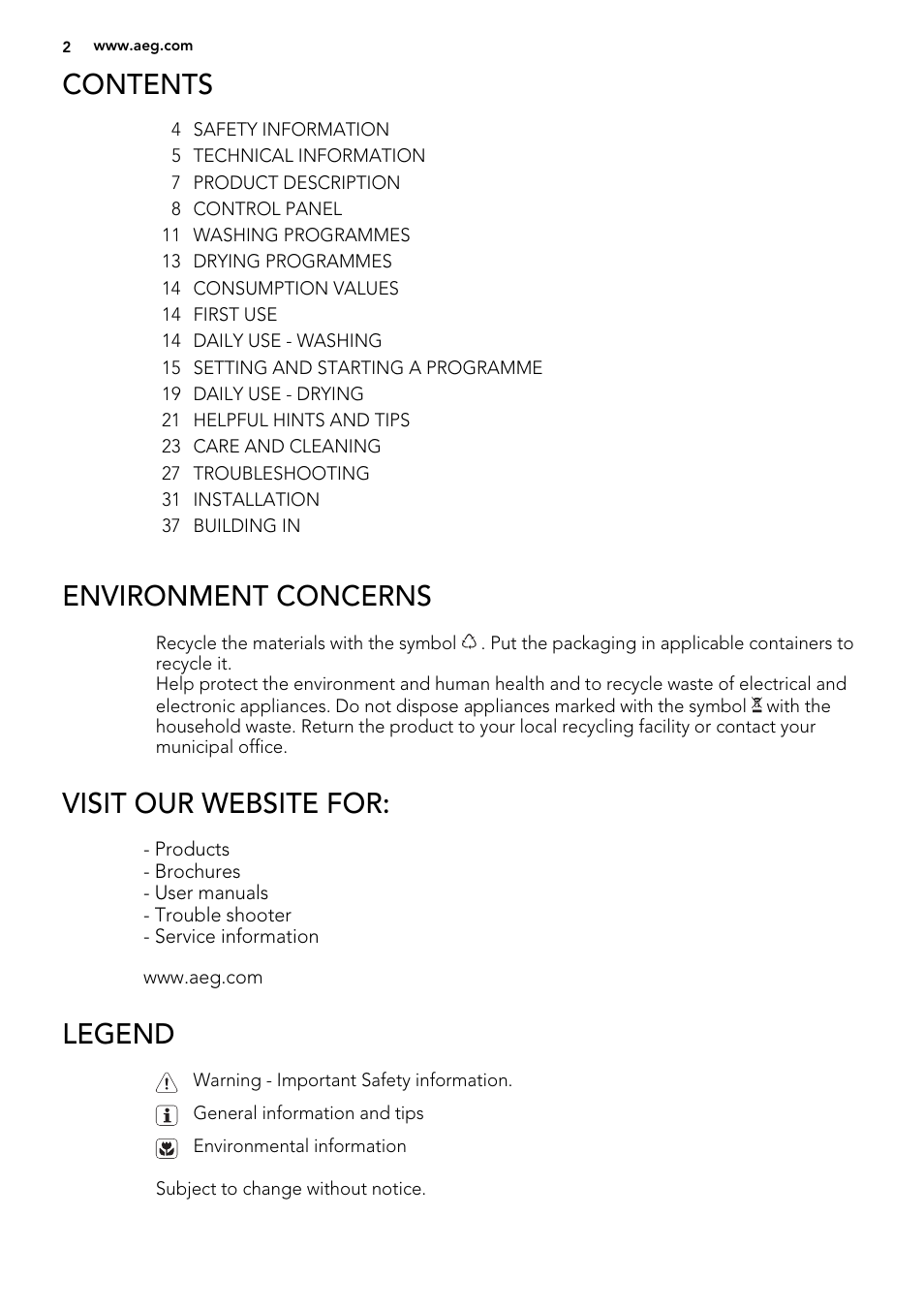 AEG L61470WDBI User Manual | Page 2 / 40