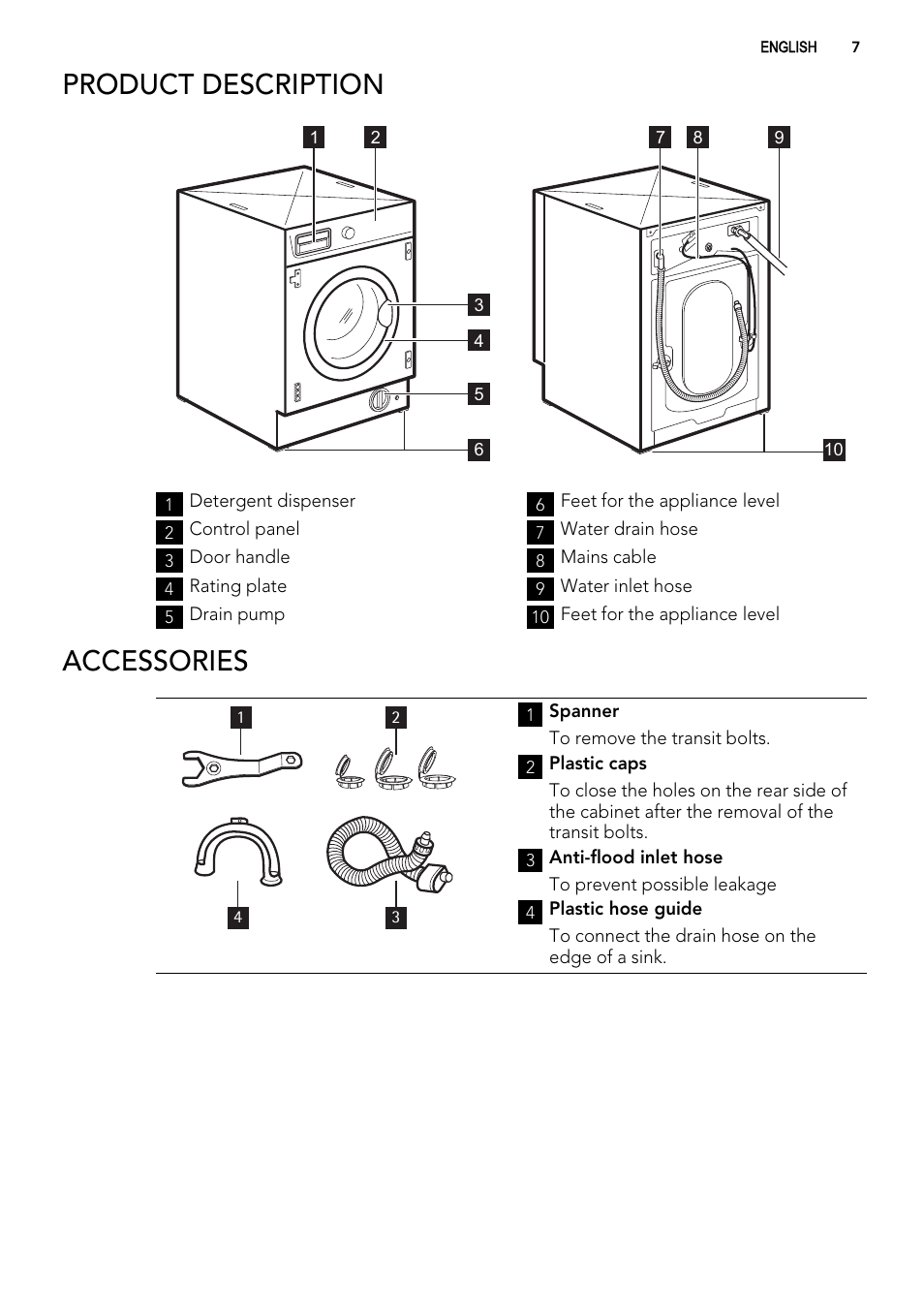 Product description, Accessories | AEG L61470WDBI User Manual | Page 7 / 40