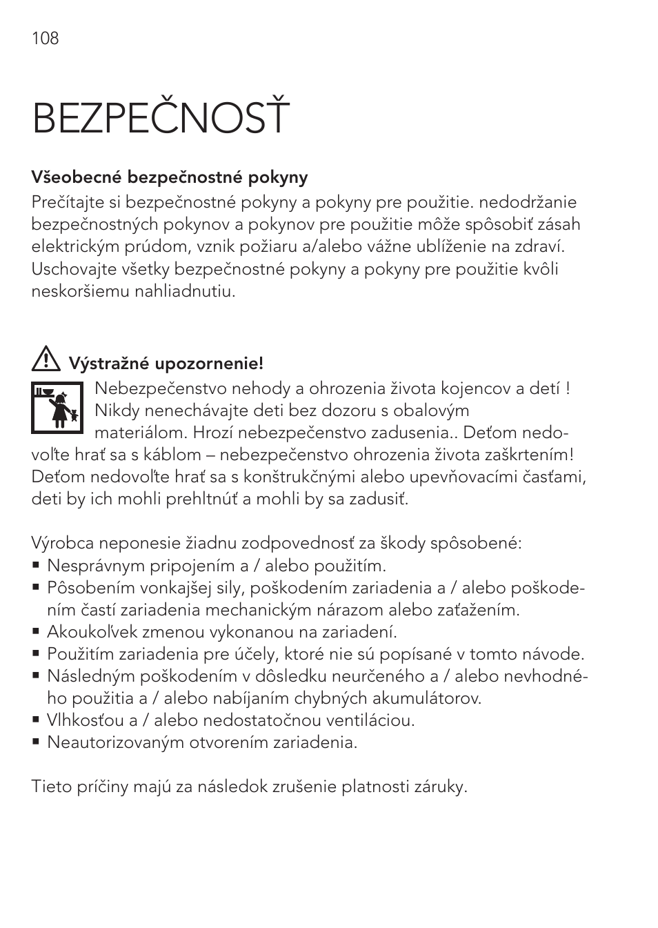 Bezpečnosť | AEG CHARGING UNIT LM 1.5 User Manual | Page 108 / 124