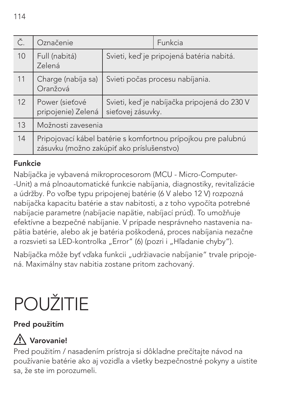 Použitie | AEG CHARGING UNIT LM 1.5 User Manual | Page 114 / 124