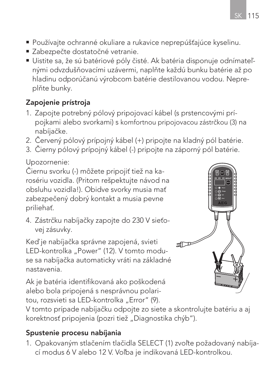 Sk 115, Zabezpečte dostatočné vetranie, Komfortnou pripojovacou zástrčkou (3) | AEG CHARGING UNIT LM 1.5 User Manual | Page 115 / 124